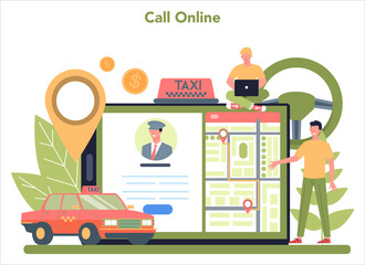 Taxi service online service or platform. Yellow taxi car. Idea of public