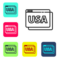 Black line USA United states of america on browser icon isolated on white background. Set icons in color square buttons. Vector.