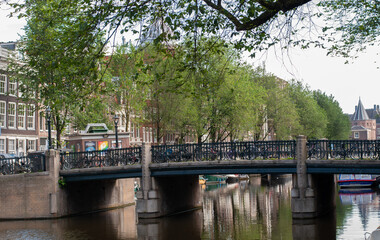 Bridge over a city canal at in Amsterdam, Netherlands