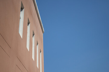 The building with beautiful blue sky, background for texture, Copy space.