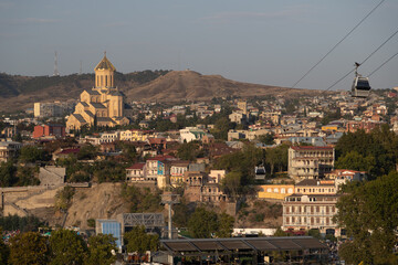 Fototapeta na wymiar Tbilisi, Georgia, Holy Trinity Cathedral and cable car