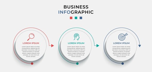Business Infographic design template Vector with icons and 3 three options or steps. Can be used for process diagram, presentations, workflow layout, banner, flow chart, info graph
