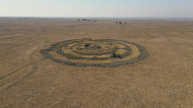 The remnants of the megalithic complex of the early Bronze Age&nbsp; - Wheels of Spirits - Rujum Al-Hiri - Gilgal Rephaeem - on the Golan Heights in Israel