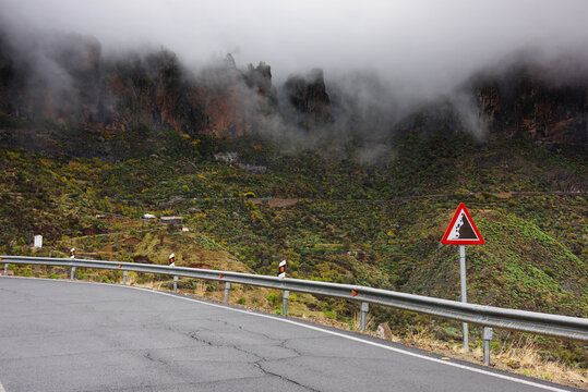 Scenic foggy landscape in Parque Natural de Pilancones in Gran Canaria, Canary Islands, Spain