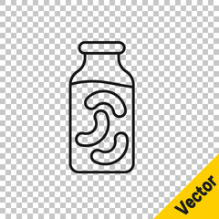 Black line Pickled cucumbers in a jar icon isolated on transparent background. Vector.