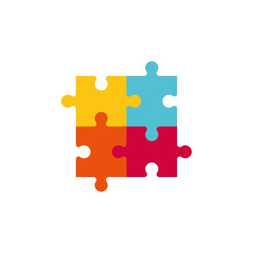 Vector illustration of four colorful jigsaw puzzle pieces.