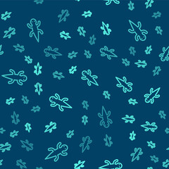 Green line Lizard icon isolated seamless pattern on blue background. Vector.