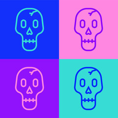 Pop art line Skull icon isolated on color background. Happy Halloween party. Vector.