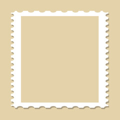 Blank postage stamp template isolated on beige background. Trendy postage stamp for label, sticker, app, mockup post stamp and wallpaper. Creative art concept, vector illustration