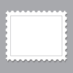 Blank postage stamp template isolated on gray background. Trendy postage stamp for label, sticker, app, mockup post stamp and wallpaper. Creative art concept, vector illustration