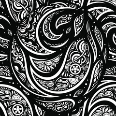 Vector Black and White Abstract Floral Seamless Pattern