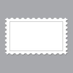 Blank postage stamp template isolated on gray background. Trendy postage stamp for label, sticker, app, mockup post stamp and wallpaper. Creative art concept, vector illustration
