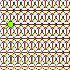 Cluster of buttons with red holes