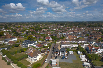 Fototapeta na wymiar Aerial Photo of East Preston on the West Sussex coast looking from the beach towards the center of the village.