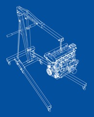 Engine hoist with engine outline