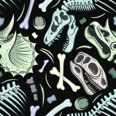Vector Color Dino Bones Seamless Pattern © Julia