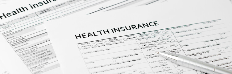Obraz premium health insurance form, paperwork and questionnaire for insurance concepts