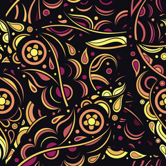 Vector Black White and Red Abstract Floral Seamless Pattern