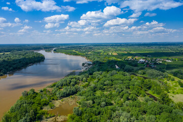 Fototapeta na wymiar Vistula river in Poland. Aerial view of Vistula river, the longest river in Poland.