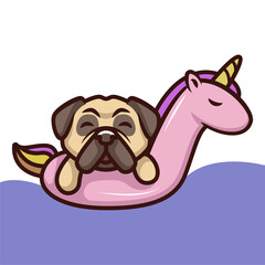 Cute pug dog cartoon logo vector mascot character