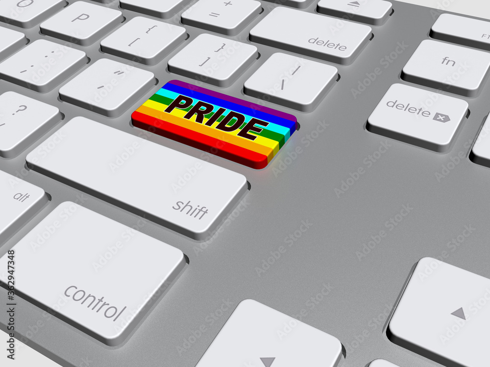 Fototapete rainbow colors and pride written on a key in a computer keyboard