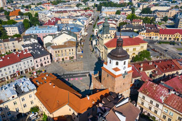 Obraz premium Lublin. Poland. Aerial view of old town. Touristic city center of Lublin bird's eye view. Popular tourist destinations from above.