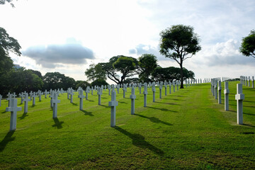 Fototapeta na wymiar Manila American Cemetery is located just outside the capital city of the Philippines. It is the largest of all American overseas military cemeteries.