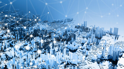 Smart city with network connection background 3d render