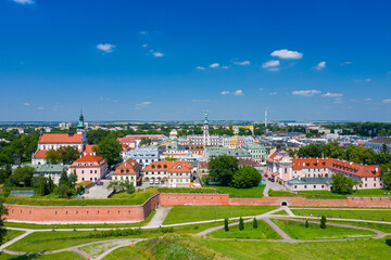 Zamosc, Poland. Aerial view of old town and city main square with town hall. Bird's eye view of the old city. UNESCO World Heritage Sites in Poland. Lublin Voivodeship. Zamosc, Poland, Europe. © Curioso.Photography