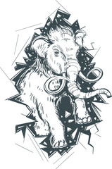 Vector Black and White Mammoth Sketch Illustration