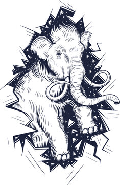 mammoth breaking through geometric frame clip art preview