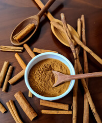 Cinnamon is a spice obtained from the inner bark of several species of trees of the genus Cinnamomum (family Lauraceae), used in sweet and savory foods. We have cinnamon powder and cinnamon stick.