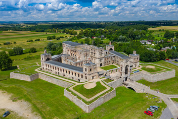 Krzyztopor Castle Poland. Aerial view of old, ruined castle in Ujazd, Świetokrzyskie Voivodeship, Poland.