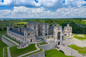 Krzyztopor Castle Poland. Aerial view of old, ruined castle in Ujazd, Świetokrzyskie Voivodeship, Poland.