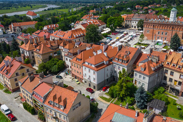 Fototapeta na wymiar Sandomierz, Poland. Aerial view of medieval old town with town hall tower, gothic cathedral.