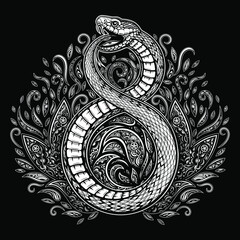 Vector Black and White Abstract Snake Illustration