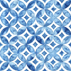Fotobehang Blauw wit Wit en blauw naadloos aquarelpatroon. Leuke print voor textiel. Vectorillustratie getekend door penseel op papier.
