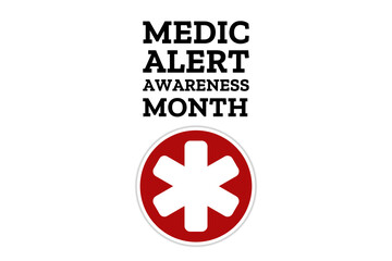 Naklejka na ściany i meble August is Medic Alert Awareness Month. Holiday concept. Template for background, banner, card, poster with text inscription. Vector EPS10 illustration.