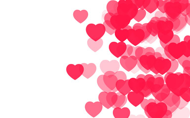 Valentine day pink red hearts on white background.