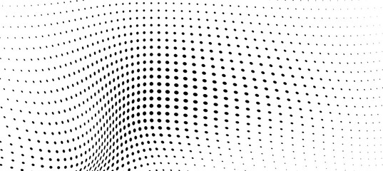 Chaotic abstract hafton background. Waves of black dots on white