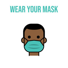 Man in face mask line icon, vector pictogram of pandemic virus prevention. Protection wear from coronavirus, air pollution, dust, flu illustration. Sign for medical equipment store. Wear your mask.