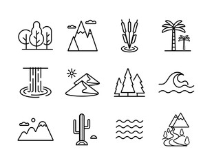 Nature vector icons set. Landscape sign © nasik