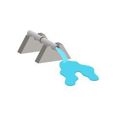 Water pipe with open valve and spray of water.Vector isometric and 3D view.