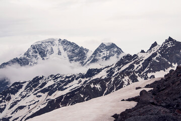Fototapeta na wymiar Panoramic view of glacier mountains of Elbrus region, Russia