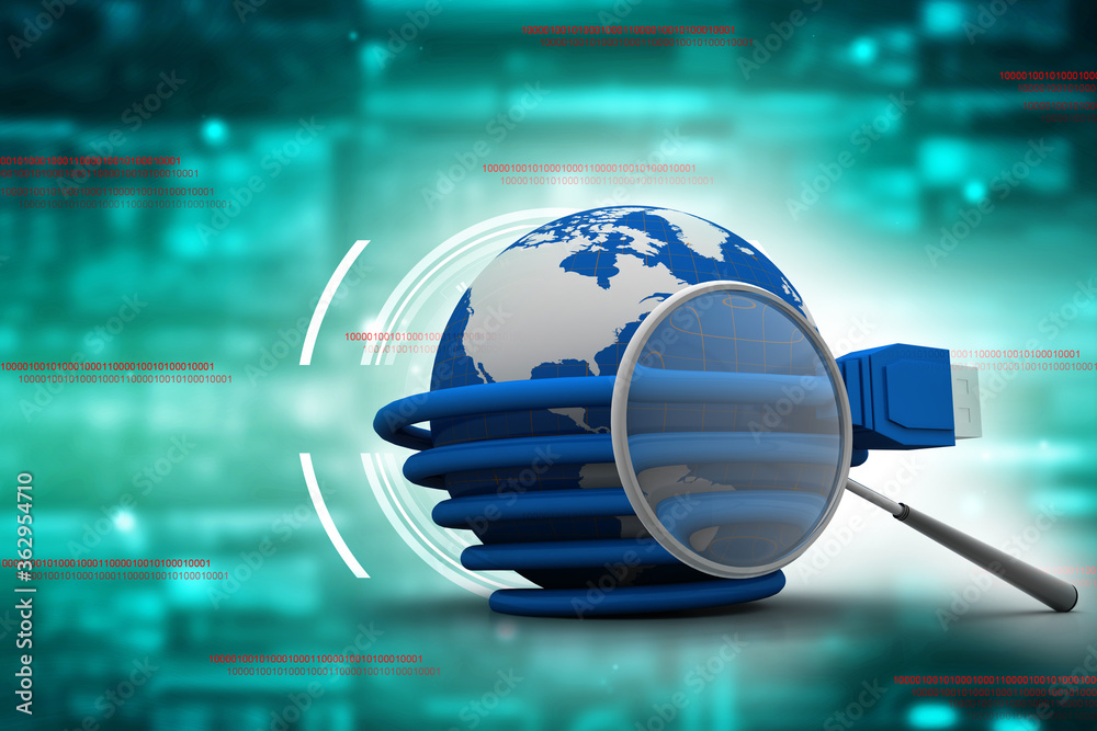 Poster 3d rendering network connection, internet communication and computer technology concept, closeup vie