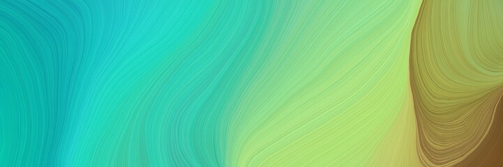 colorful and elegant vibrant abstract artistic waves graphic with modern curvy waves background design with light sea green, dark khaki and pastel brown color