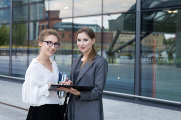 Business partners on the background of an office building.