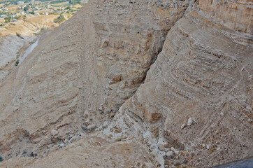View of the mountain of temptations of their Greek Orthodox monastery near Jericho. The concept of...