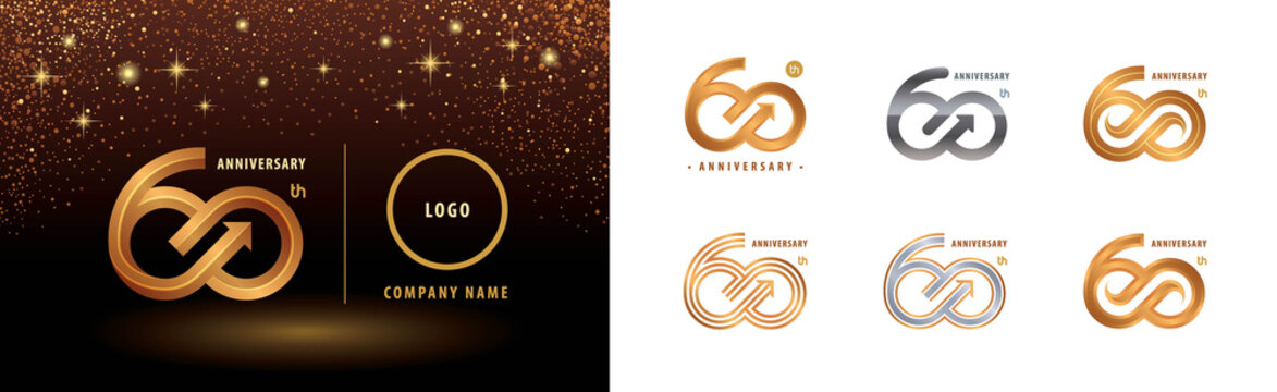 Set of 60th Anniversary logotype design, Sixty years anniversary celebration