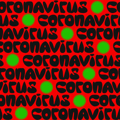 Seamless vector pattern of the word CORONAVIRUS on a red background. - 362956538